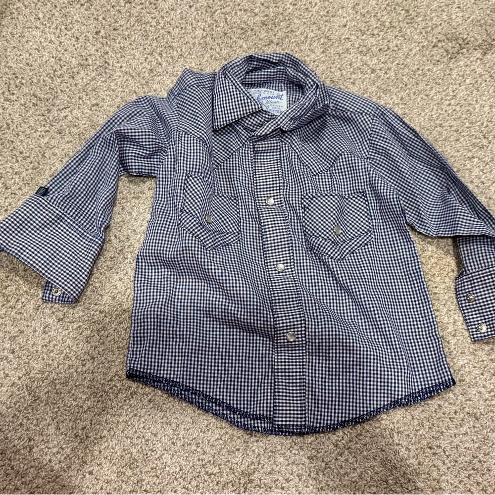 Navy Checkered Button Down Shirt